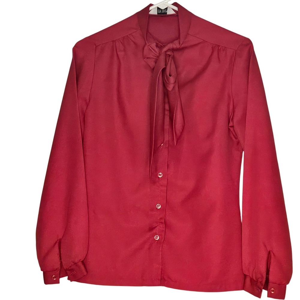 Vintage‎ Judy Bond Red Sash Tie Long Sleeve Button Down Retro Blouse Size 10